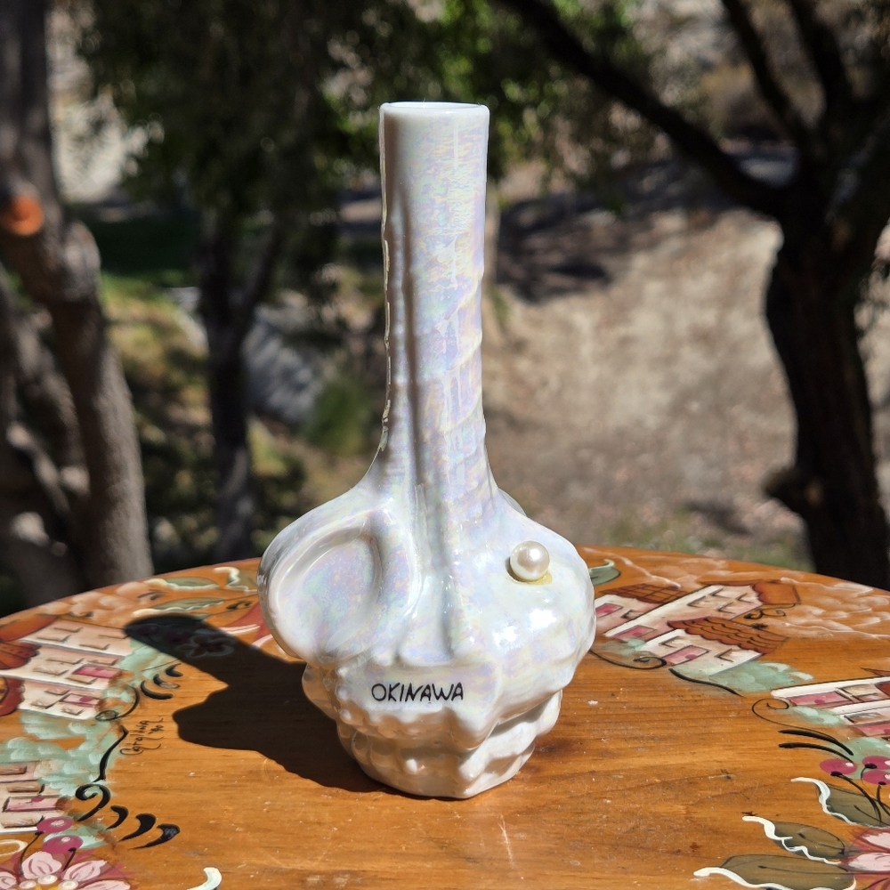 Okinawa Iridescent Pearlescent Bud Vase Bottle with Pearl Accent‎ 80s Vintage